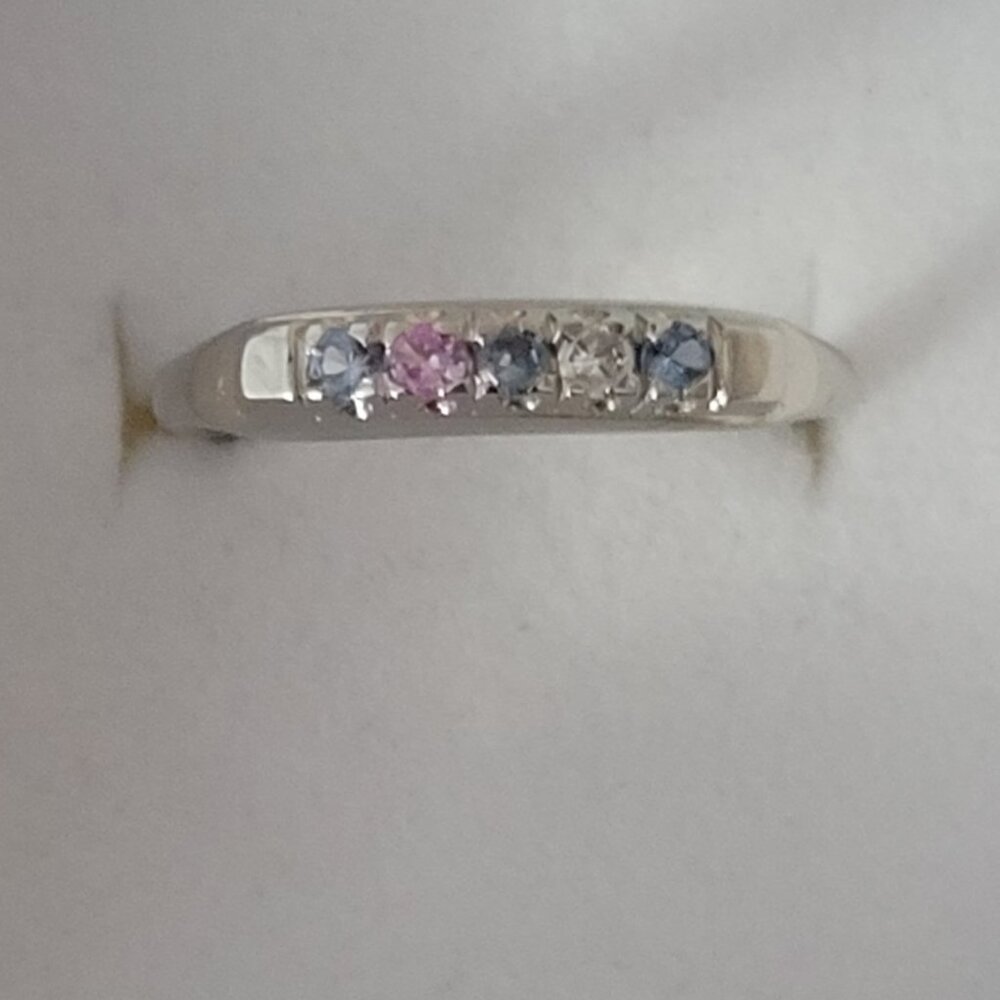 14k Topaz Wedding Band White Gold 5 Stone MultiColor Anniversary or Mothers Ring - Picture 7 of 14